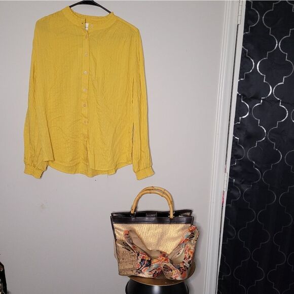 🌴100% VISCOE Dobby blouse Gold - Picture 6 of 7